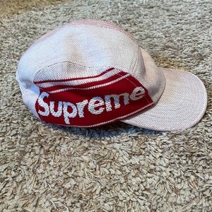 Supreme Raffia Woven logo camp cap white red NWOT